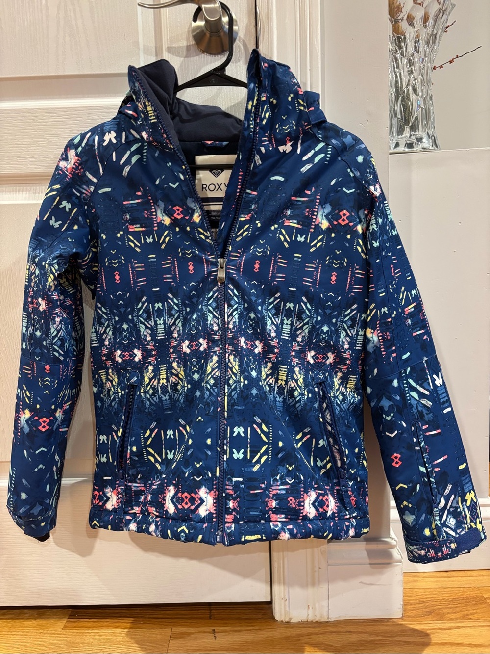 Roxy Girls' Navy Geometric Print Hooded Jacket